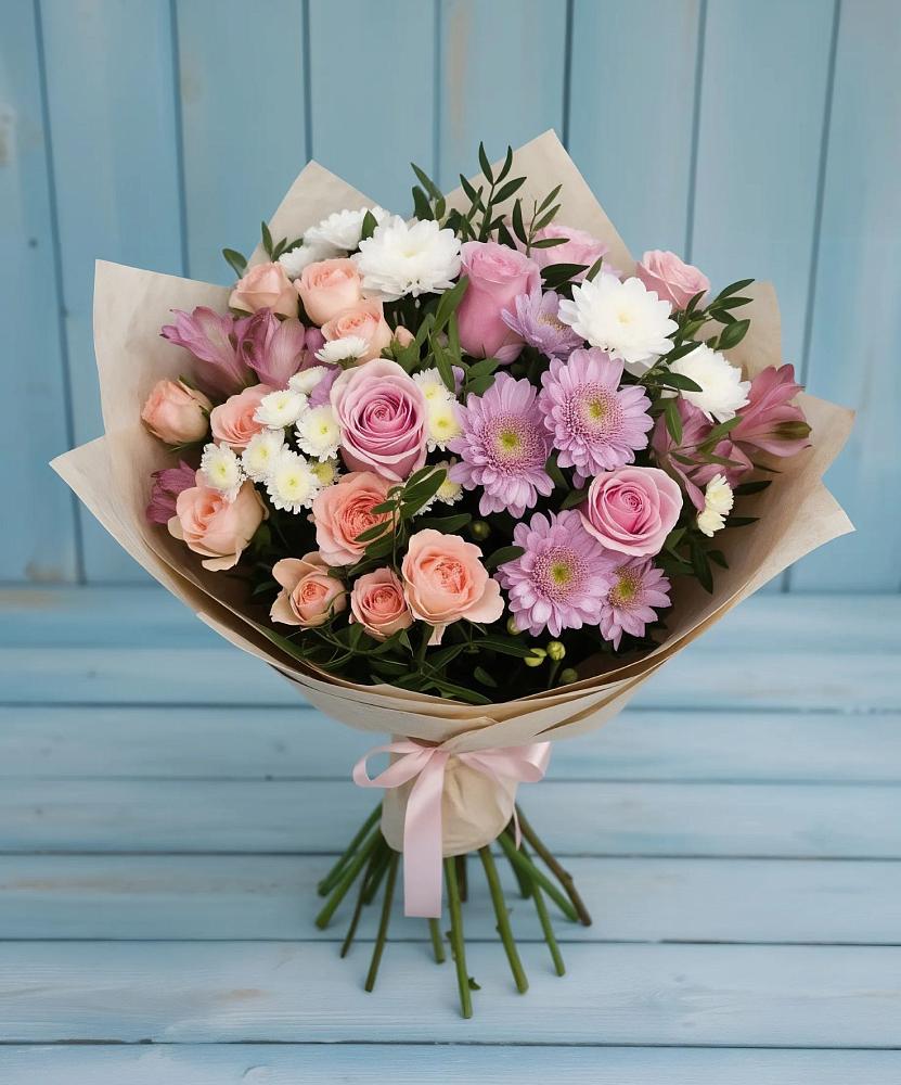 Букет цветов из: Хризантемы, Розы и Альстромерии в Новочеркасске