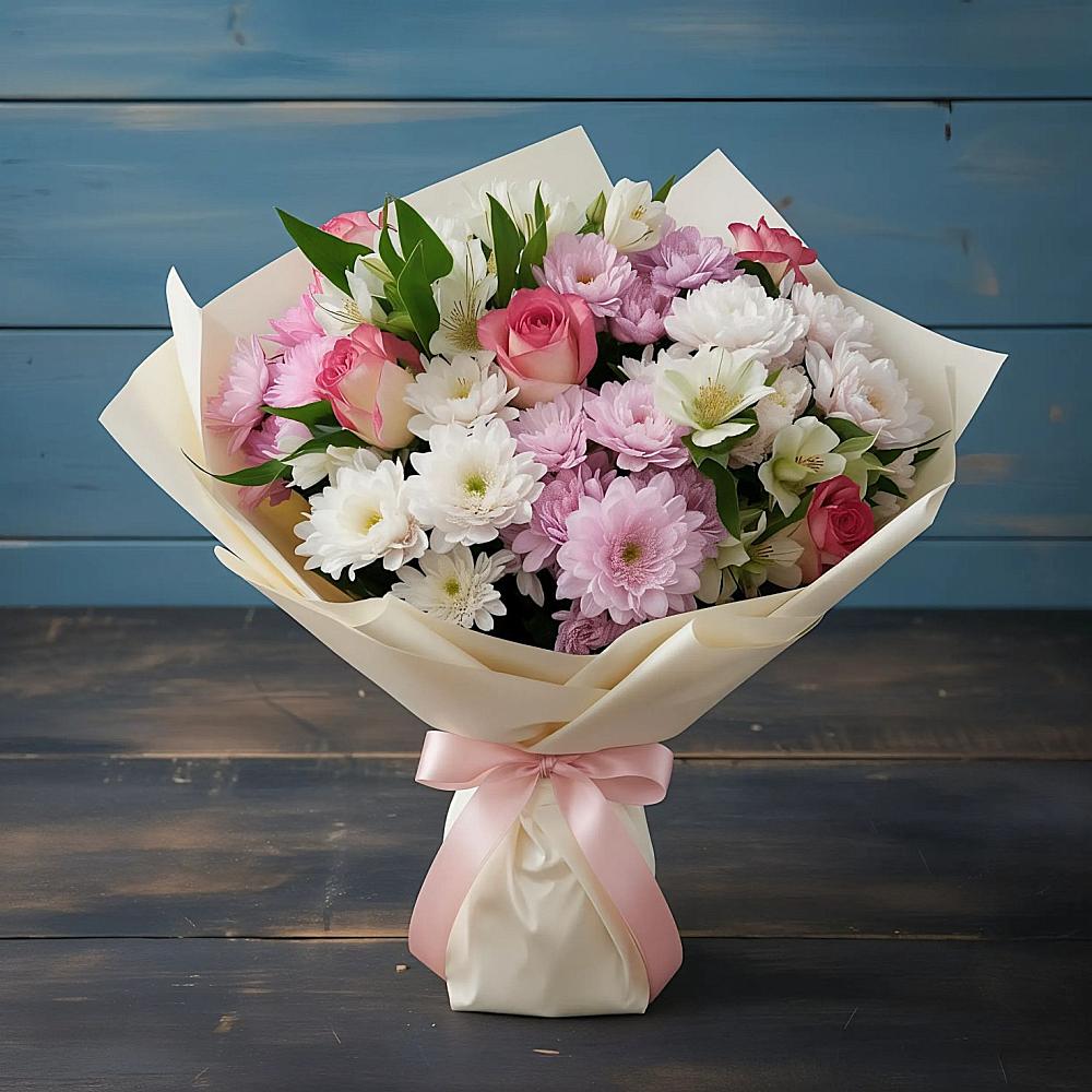 Букет цветов из: Хризантемы, Альстромерии и Розы в Новочеркасске